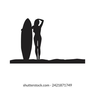 Female surfer silhouette vector set collection 