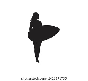 Female surfer silhouette vector set collection 