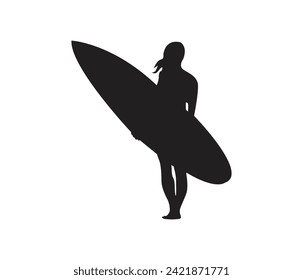 Female surfer silhouette vector set collection 