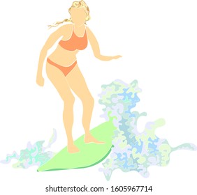 Female surfer skimming across the surface of a wave with her hair flowing in the salty air.