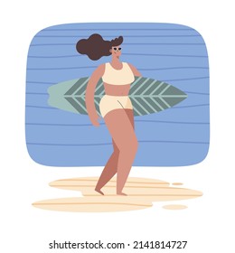 female surfer walking with surfboard