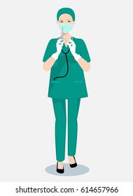 female surgeon doctor with green uniform