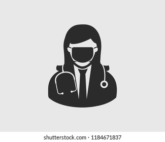 Female Surgeon Icon with Mask on mouth.