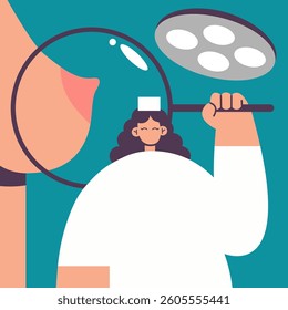 Female surgeon in operating room. Flat vector illustration in cartoon style.