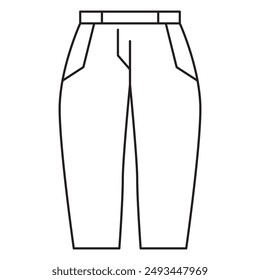 Female sweat pant fashion. Girl jeans linear icon. Long denim shorts.Sports trousers.Wide leg trousers.Women tailored wear.Outline vector illustration. Cargo pants fashion.Cargo pocket detail joggers.