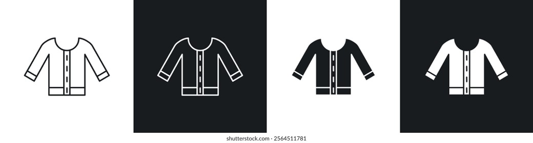 Female sweater icons collection in black filled and line style.