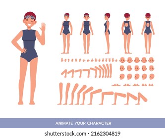 Female Swimmer Character Vector Design.  Create Your Own Pose.