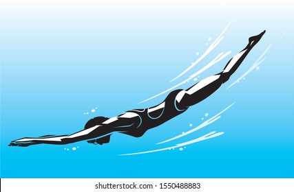 Female Swimmer Dive, Underwater Swimming Pool