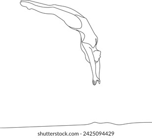 Mujer nadadora buceando en la piscina vector ilustración de línea continua. Deportista deportista de buceo, aislado en blanco. Tema deportivo.