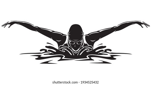 Female Swimmer Silhouette, Butterfly Stroke