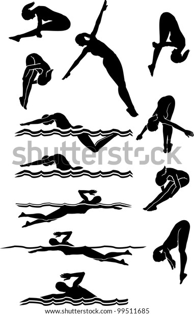 Female\
Swimming and Diving Silhouettes Vector\
Images
