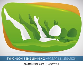 Female swimming team doing their best routine in synchronized swimming style event.
