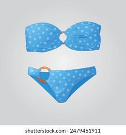 Female swimsuit for beach. Cartoon drawing of blue, swimming suit for women, clothes for vacation at sea. Summer, fashion, vacation concept. Vector illustration EPS 10