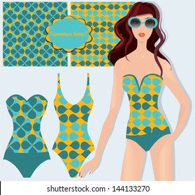 Female swimsuit design with  pattern set and  fashion model