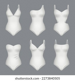 Female swimsuit. Fashioned bodysuit mockup decent vector realistic templates isolated