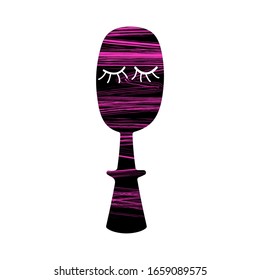 Female symbol. Cute vector single illustration isolated on white background. Venus sign in hand drawn style with white outline eyes. Textural black icon for Women s Day. Doodle feminism symbol.