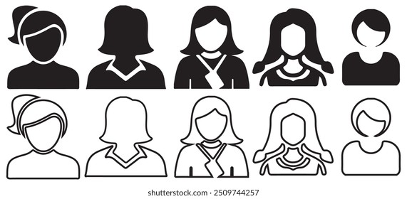 Female symbol icon set.Profile and people silhouette collection