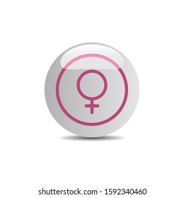 Female symbol on a white button. Vector illustration