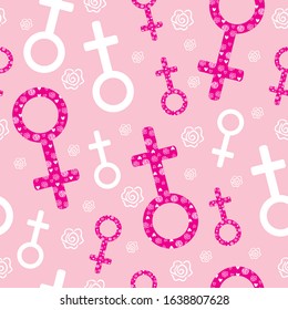Female symbol seamless pattern. Venus sign in vector background.Girl sexy and gender type background Women's Day pattern. Venus sign pattern for fabric, textile, wrapping, wallpaper