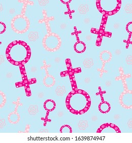 Female symbol seamless pattern. Venus sign in vector background.Girl sexy and gender type background Women's Day pattern. Venus sign pattern for fabric, textile, wrapping, wallpaper