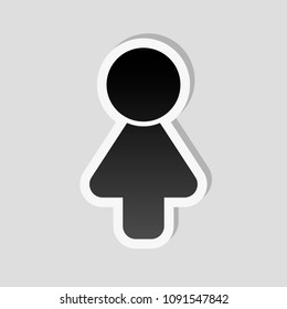 Female symbol. Simple icon of woman. Sticker style with white border and simple shadow on gray background