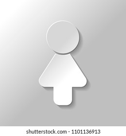 Female symbol. Simple icon of woman. Paper style with shadow on gray background