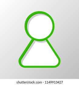 Female symbol. Simple icon of woman. Paper style. Cut symbol with green bold contour on shape and simple shadow