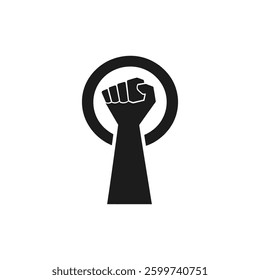 female symbol Unity and Strength Symbol: Black Silhouette of Raised Fist in a Circular Frame