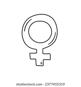 Female symbol vector icon in doodle style. Symbol in simple design. Cartoon object hand drawn isolated on white background.