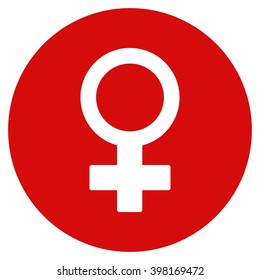 Female Symbol vector icon. Image style is a flat light icon symbol on a round red button