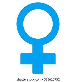 Female Symbol vector icon. Style is flat symbol, blue color, rounded angles, white background.