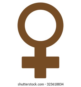Female Symbol vector icon. Style is flat symbol, brown color, rounded angles, white background.