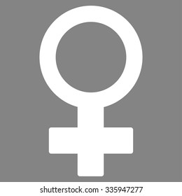 Female Symbol vector icon. Style is flat symbol, white color, rounded angles, gray background.