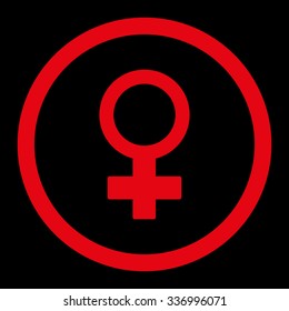 Female Symbol vector icon. Style is flat rounded symbol, red color, rounded angles, black background.