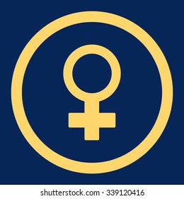 Female Symbol vector icon. Style is flat rounded symbol, yellow color, rounded angles, blue background.