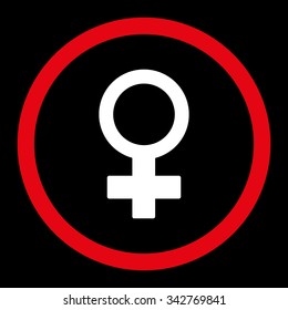 Female Symbol vector icon. Style is bicolor flat rounded symbol, red and white colors, rounded angles, black background.