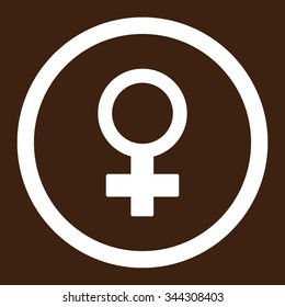 Female Symbol vector icon. Style is flat rounded symbol, white color, rounded angles, brown background.