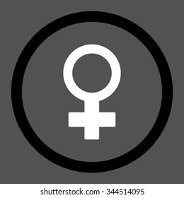 Female Symbol vector icon. Style is bicolor flat rounded symbol, black and white colors, rounded angles, gray background.