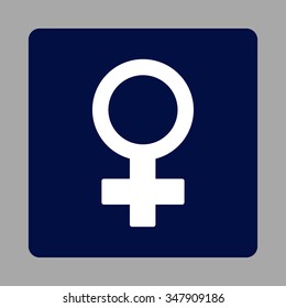 Female Symbol vector icon. Style is flat rounded square button, white and dark blue colors, silver background.