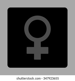 Female Symbol vector icon. Style is flat rounded square button, gray and black colors, silver background.