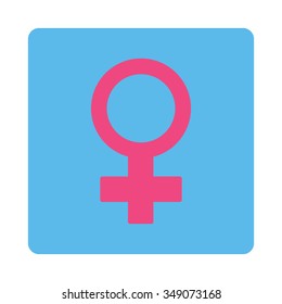 Female Symbol vector icon. Style is flat rounded square button, pink and blue colors, white background.