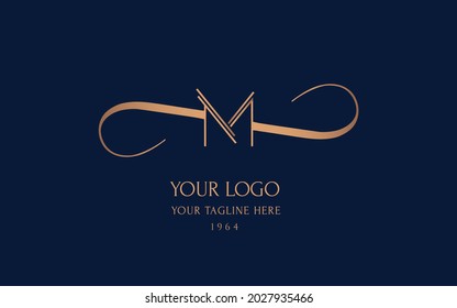 Female symetric monogram M for a beauty center. Logo vector linear initials M. Emblem design on white background. Lettering business logotype.