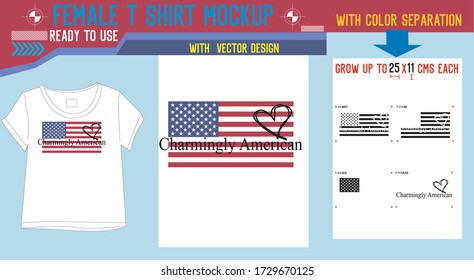 female t shirt mockup design vector with color separation and ready to use