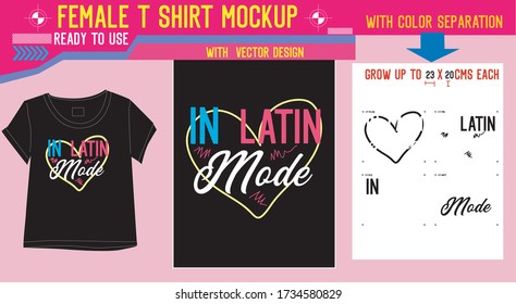 female t shirt mockup design vector with color separation and ready to use