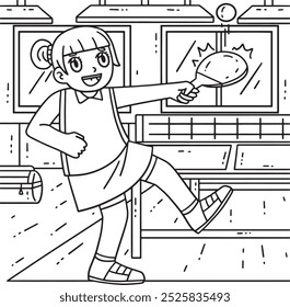 Female Table Tennis Player Practicing Coloring 