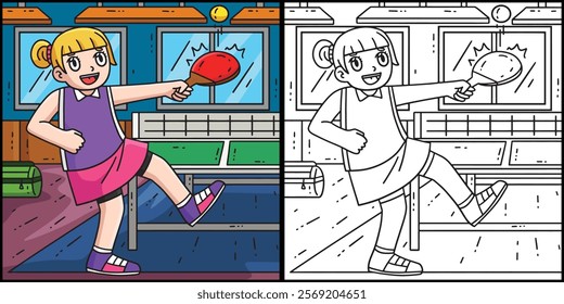 Female Table Tennis Player Practicing Illustration