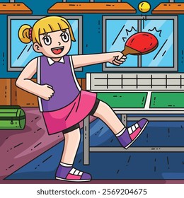 Female Table Tennis Player Practicing Colored 