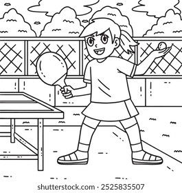 Female Table Tennis Player Ready to Serve Coloring