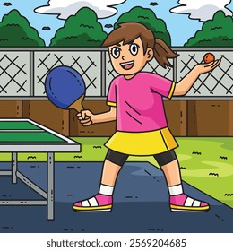 Female Table Tennis Player Ready to Serve Colored 