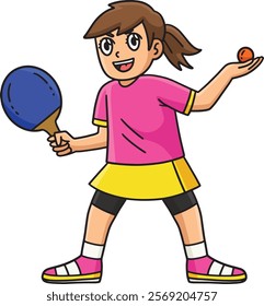 Female Table Tennis Player Ready to Serve Clipart